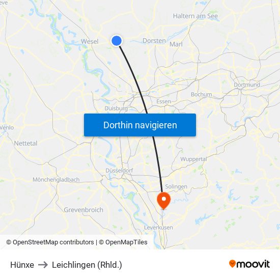 Hünxe to Leichlingen (Rhld.) map