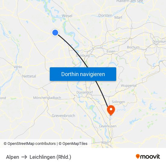 Alpen to Leichlingen (Rhld.) map
