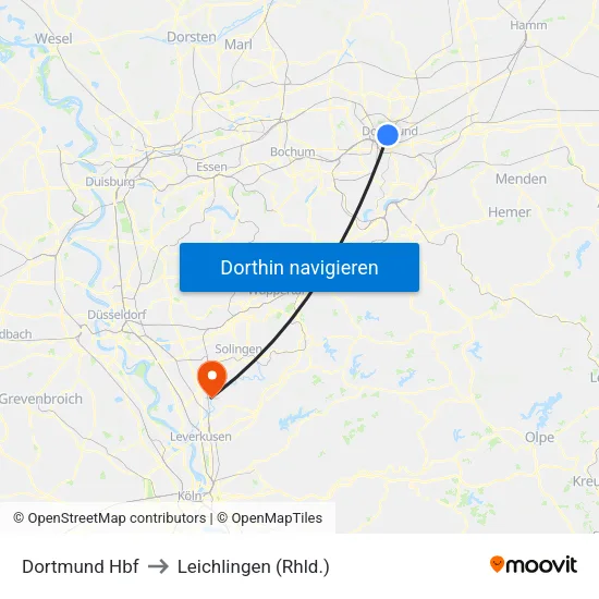 Dortmund Hbf to Leichlingen (Rhld.) map