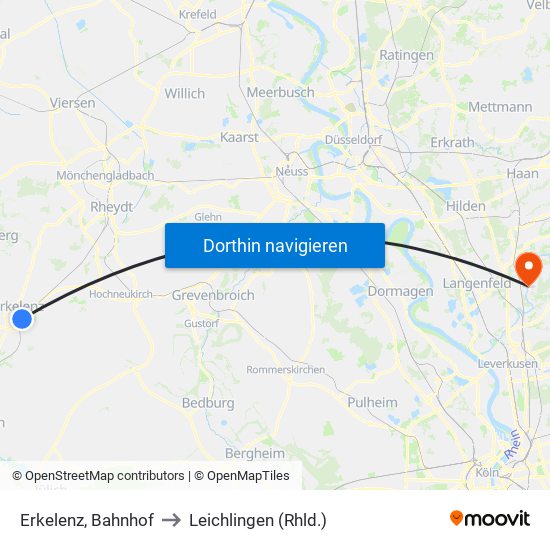 Erkelenz, Bahnhof to Leichlingen (Rhld.) map