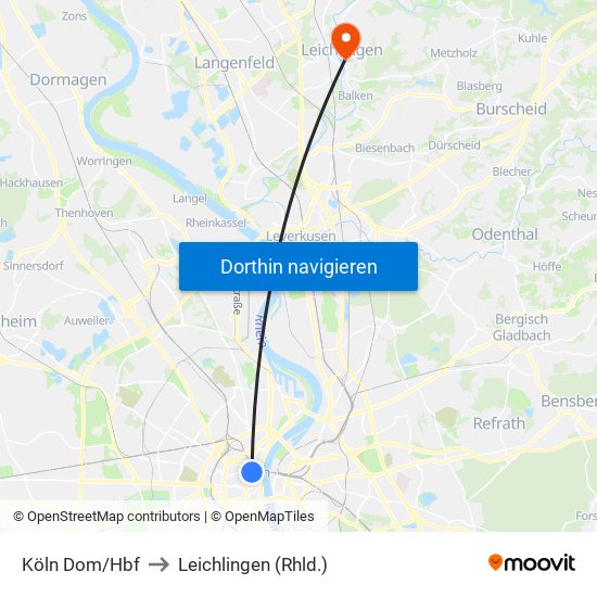 Köln Dom/Hbf to Leichlingen (Rhld.) map
