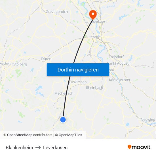 Blankenheim to Leverkusen map