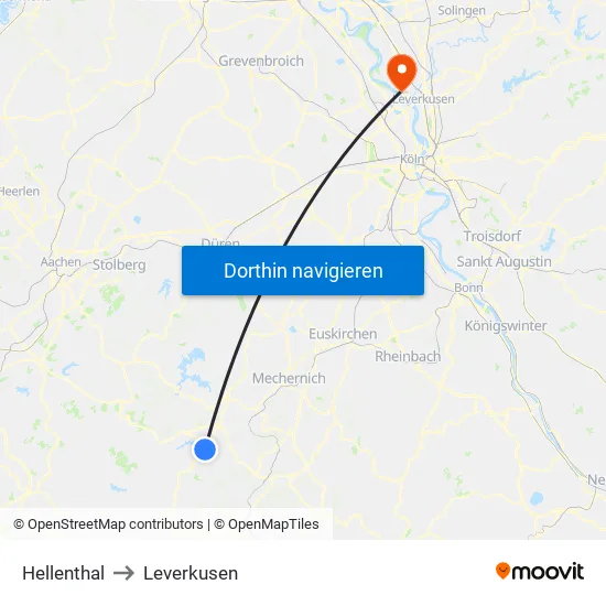 Hellenthal to Leverkusen map
