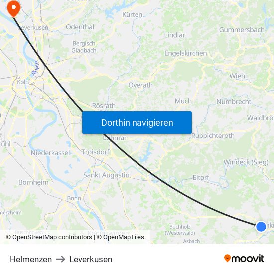 Helmenzen to Leverkusen map