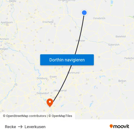 Recke to Leverkusen map