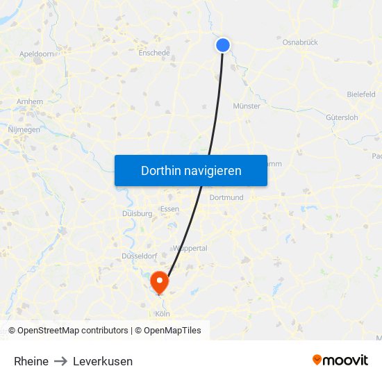 Rheine to Leverkusen map