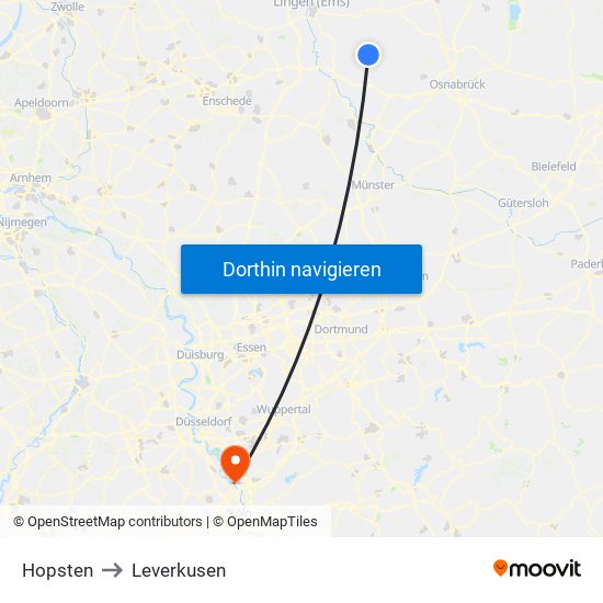Hopsten to Leverkusen map
