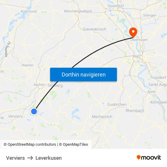 Verviers to Leverkusen map