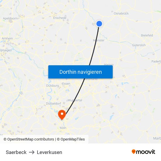 Saerbeck to Leverkusen map