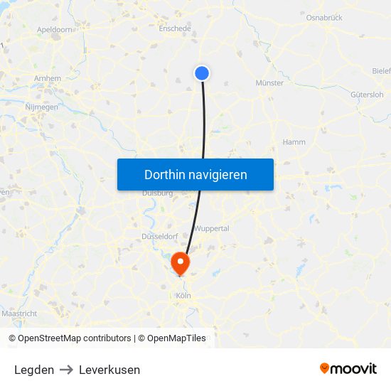 Legden to Leverkusen map