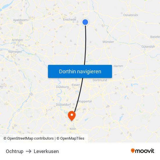 Ochtrup to Leverkusen map