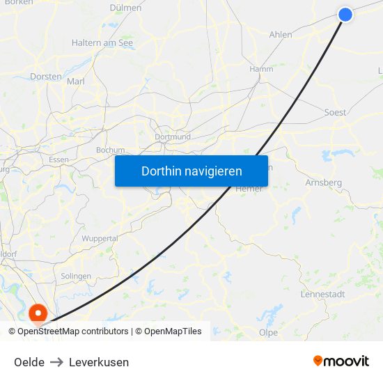 Oelde to Leverkusen map