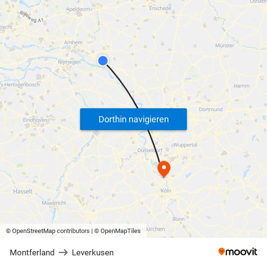 Montferland to Leverkusen map