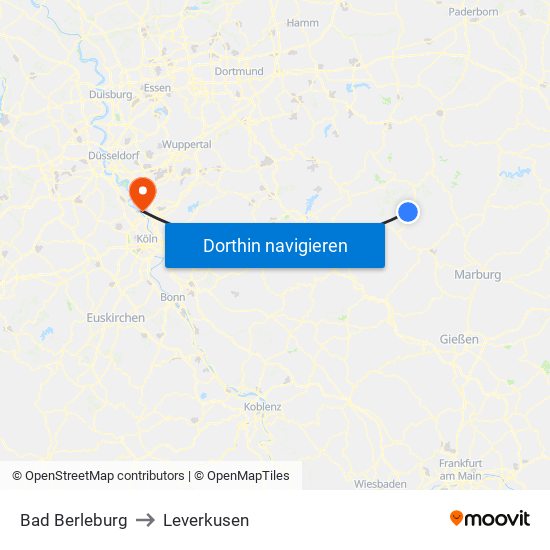 Bad Berleburg to Leverkusen map