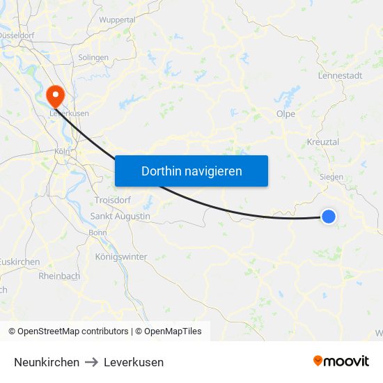 Neunkirchen to Leverkusen map