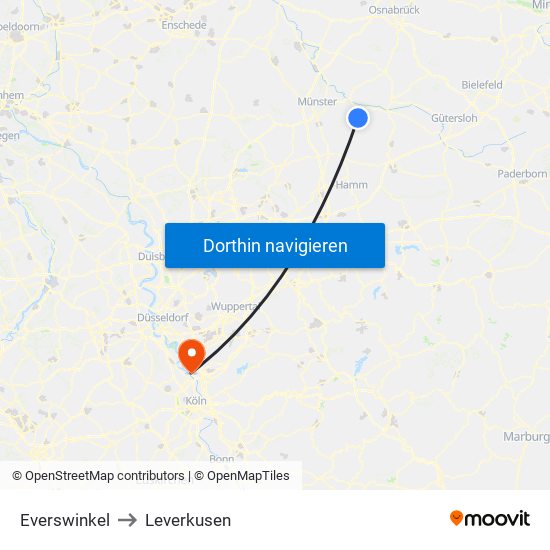 Everswinkel to Leverkusen map