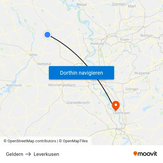 Geldern to Leverkusen map