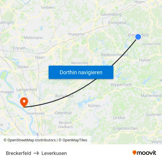 Breckerfeld to Leverkusen map