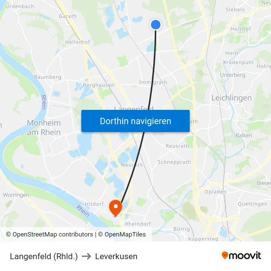 Langenfeld (Rhld.) to Leverkusen map