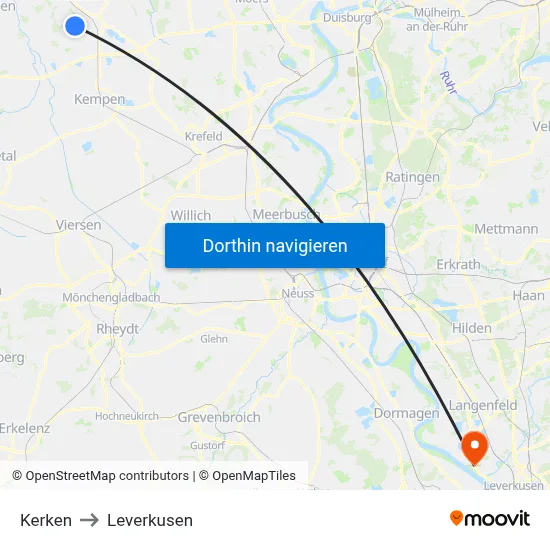 Kerken to Leverkusen map