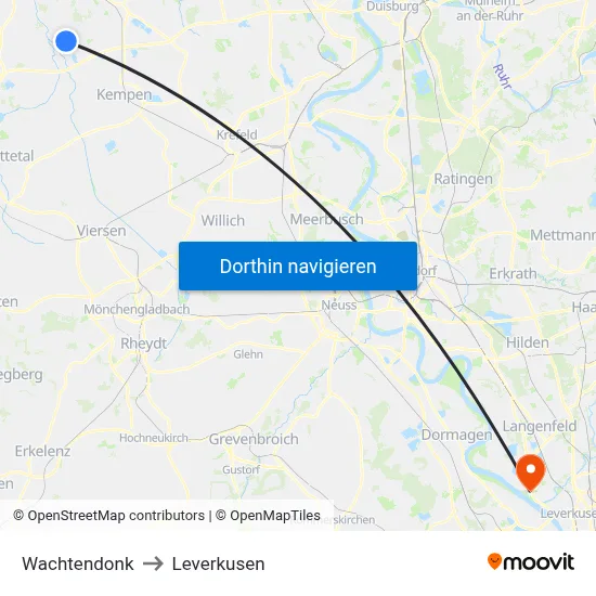 Wachtendonk to Leverkusen map