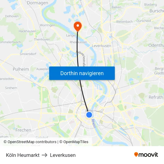 Köln Heumarkt to Leverkusen map
