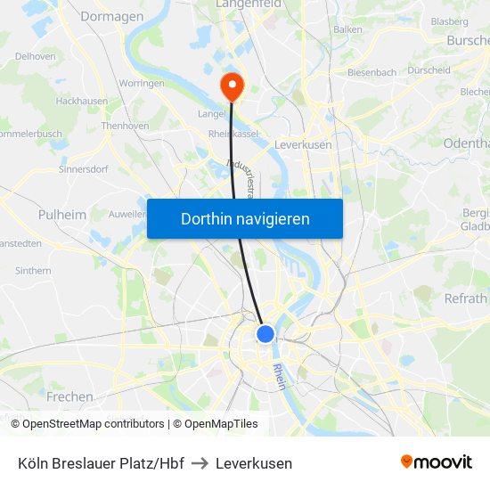 Köln Breslauer Platz/Hbf to Leverkusen map