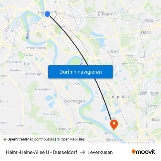 Heinr.-Heine-Allee U - Düsseldorf to Leverkusen map