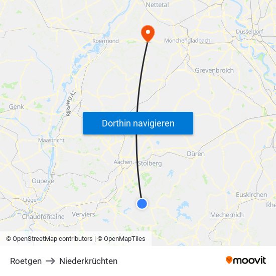 Roetgen to Niederkrüchten map