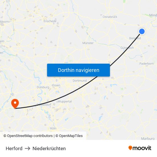 Herford to Niederkrüchten map