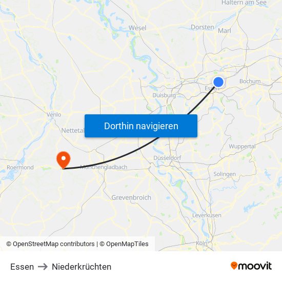 Essen to Niederkrüchten map