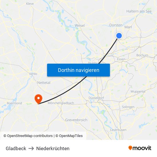 Gladbeck to Niederkrüchten map