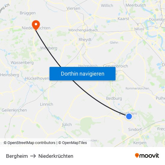 Bergheim to Niederkrüchten map