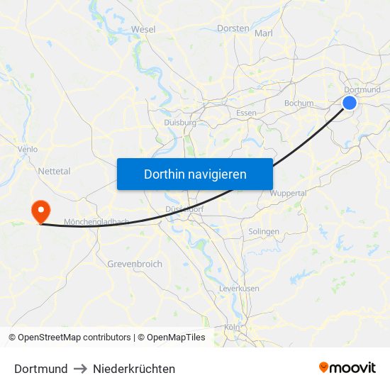 Dortmund to Niederkrüchten map