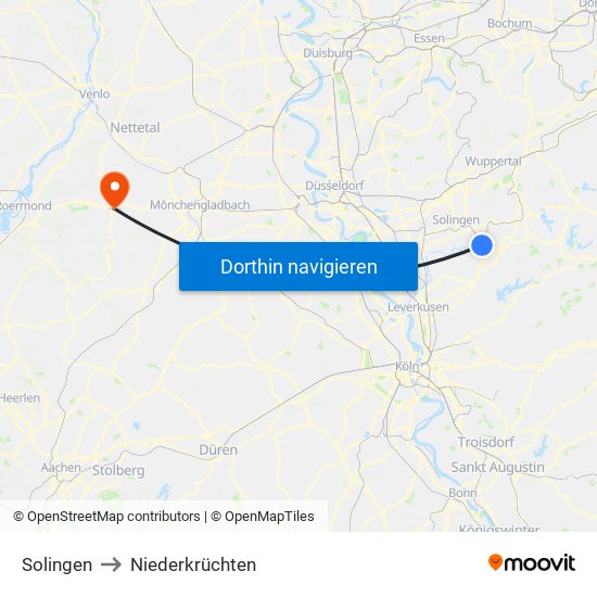 Solingen to Niederkrüchten map