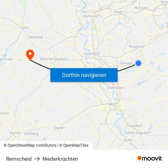 Remscheid to Niederkrüchten map