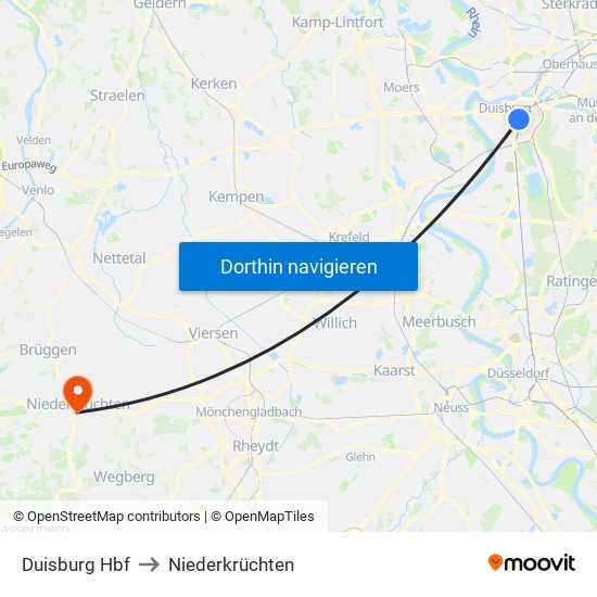 Duisburg Hbf to Niederkrüchten map