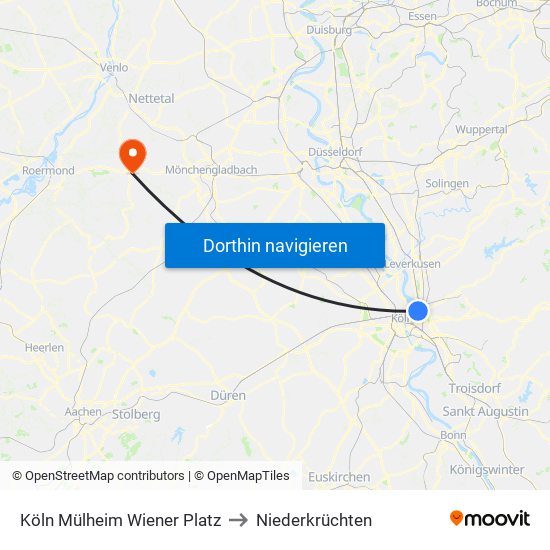 Köln Mülheim Wiener Platz to Niederkrüchten map