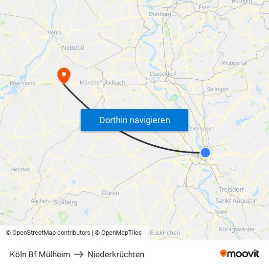 Köln Bf Mülheim to Niederkrüchten map