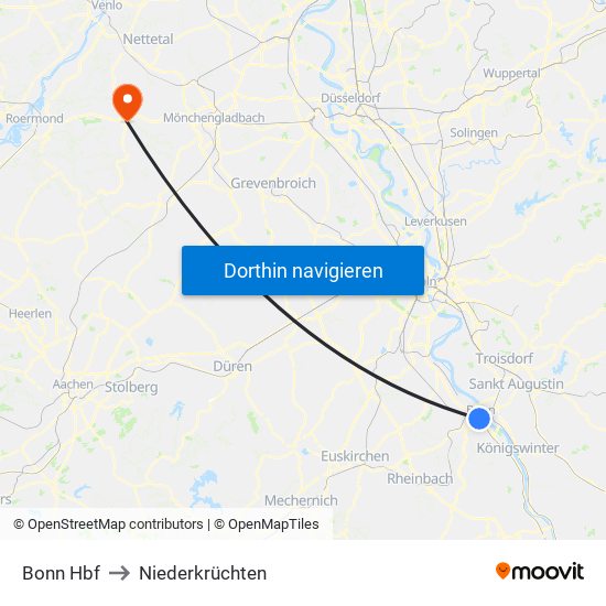 Bonn Hbf to Niederkrüchten map