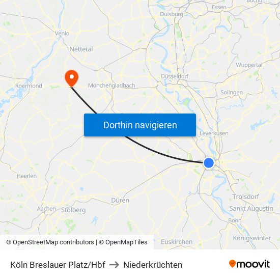 Köln Breslauer Platz/Hbf to Niederkrüchten map
