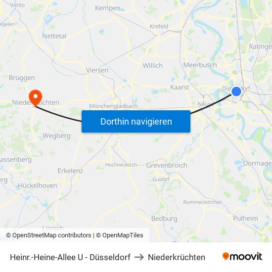 Heinr.-Heine-Allee U - Düsseldorf to Niederkrüchten map