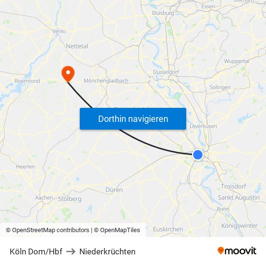 Köln Dom/Hbf to Niederkrüchten map