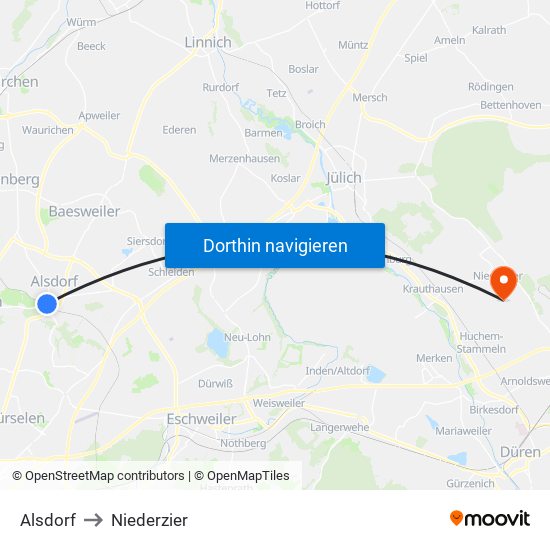 Alsdorf to Niederzier map