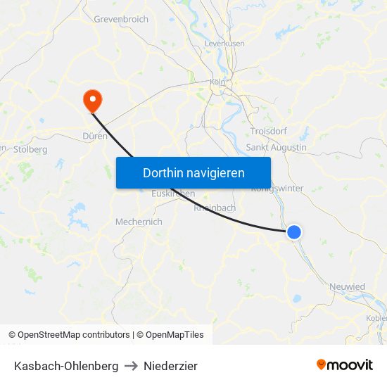 Kasbach-Ohlenberg to Niederzier map