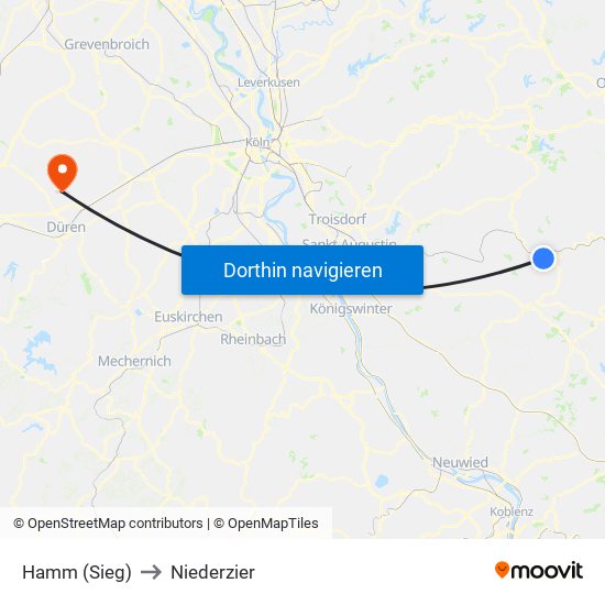 Hamm (Sieg) to Niederzier map