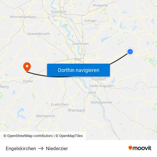 Engelskirchen to Niederzier map