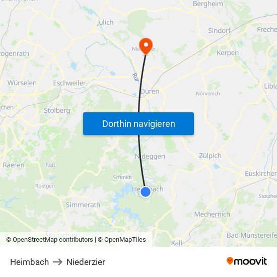 Heimbach to Niederzier map
