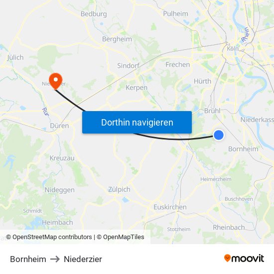 Bornheim to Niederzier map