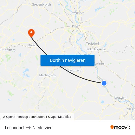 Leubsdorf to Niederzier map